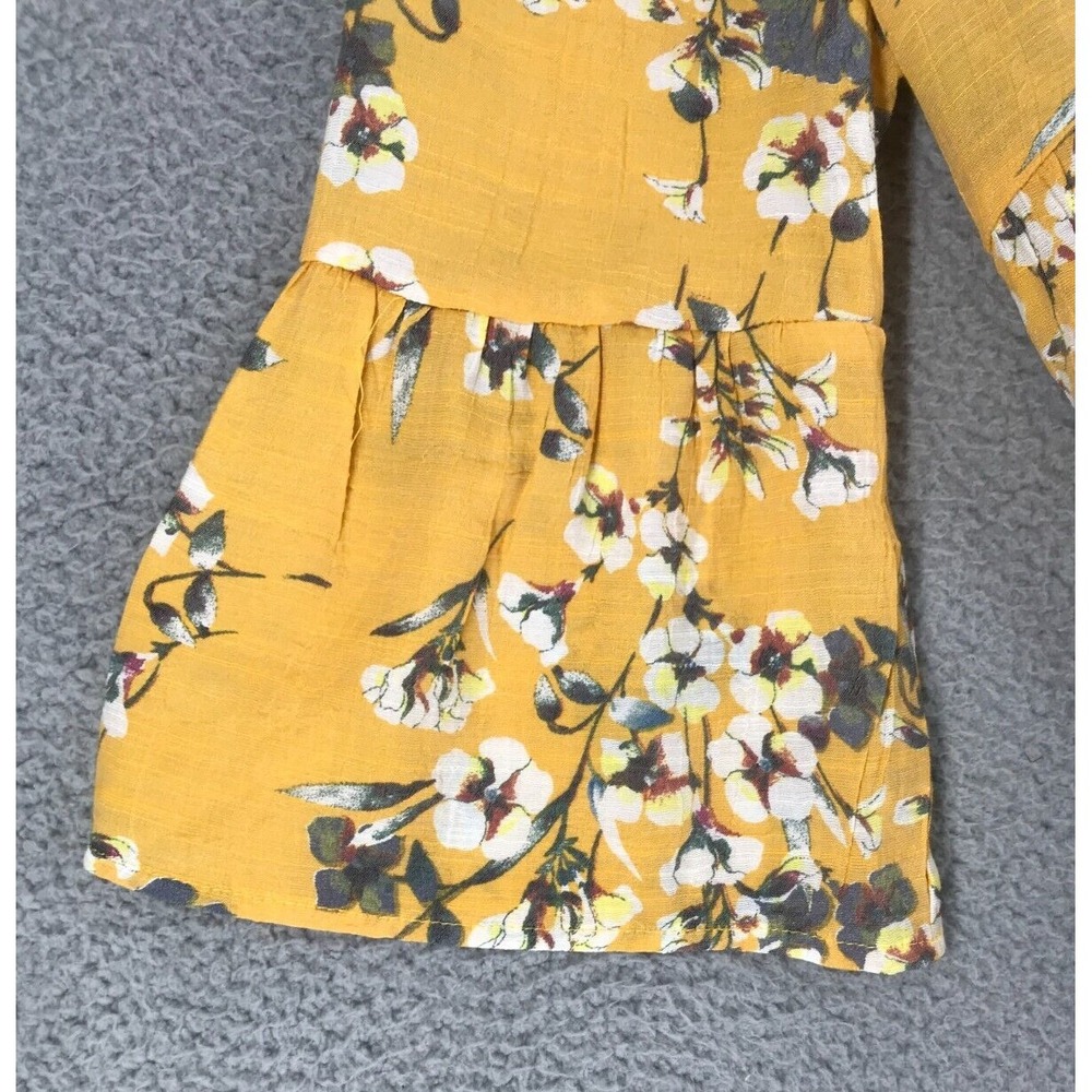 Unique Spectrum Blouse Women Size S 3/4 Bell Sleeves Empire Waist Yellow Floral - Picture 3 of 10